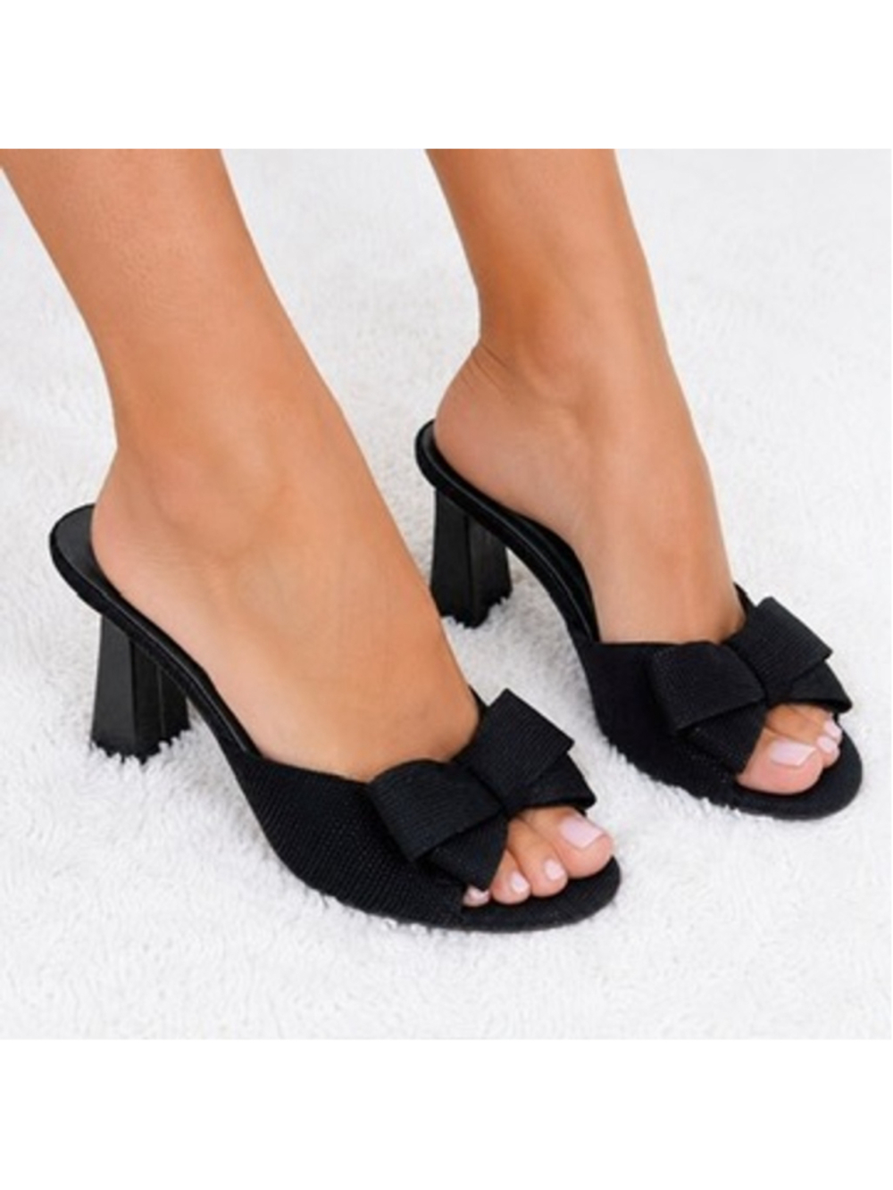 Stuart Weitzman Sofia 45 Black Bow Peep Toe Slip On Cocktail Flared Heels Size 9